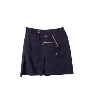 Gold Black Biker Mini Skirt Pockets Punk Alternative Womens 26” Waist‎